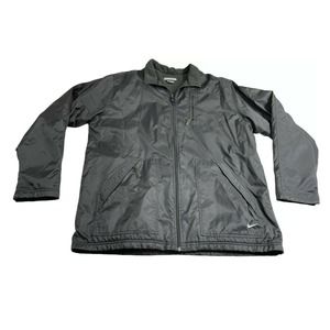 Nike Fleece Lined Jacket All Black Mens XL Nylon Coat Medium Weight 3 Pocket EUC